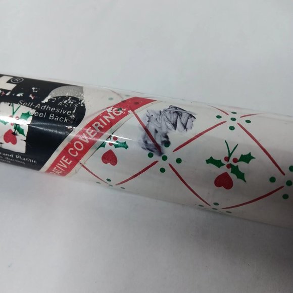 Vtg ConTact Brand Self Adhesive Plastic Shelf Liner Roll Red Mistleheart 1986 - Picture 4 of 10